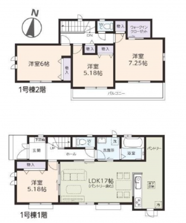 吉川市中央、新築一戸建ての間取り画像です
