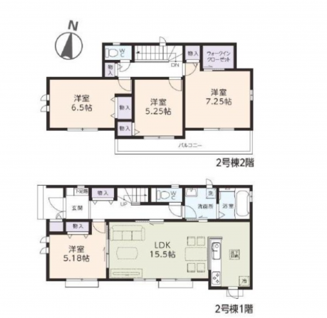 吉川市中央、新築一戸建ての間取り画像です