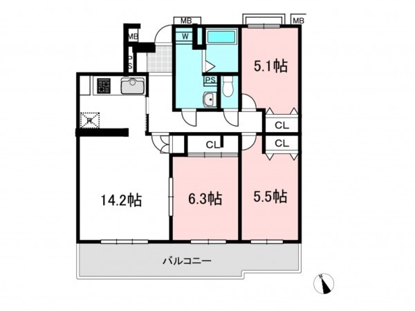 三郷市早稲田、マンションの間取り画像です