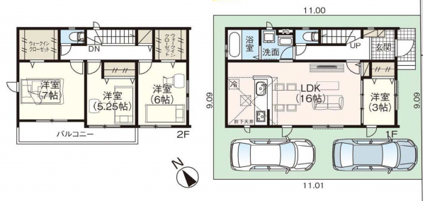 三郷市戸ケ崎、新築一戸建ての間取り画像です
