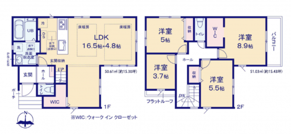 三郷市新和、新築一戸建ての間取り画像です