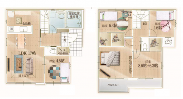 吉川市新栄、新築一戸建ての間取り画像です