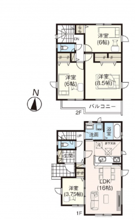 吉川市道庭、新築一戸建ての間取り画像です