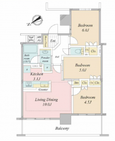 三郷市中央、マンションの間取り画像です