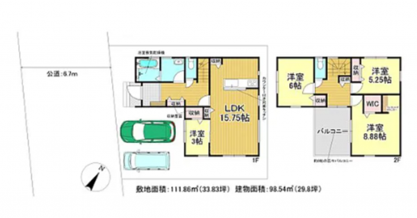 三郷市上口、新築一戸建ての間取り画像です