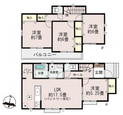 吉川市新栄、新築一戸建ての間取り画像です