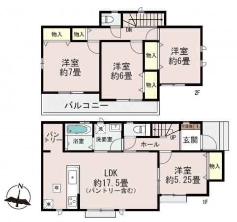 吉川市新栄、新築一戸建ての間取り画像です
