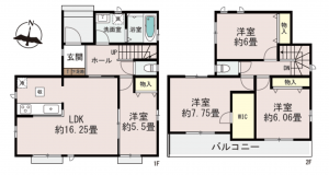 吉川市新栄、新築一戸建ての間取り画像です