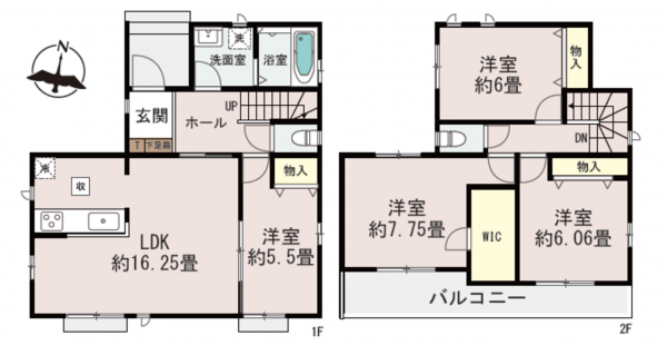 吉川市新栄、新築一戸建ての間取り画像です