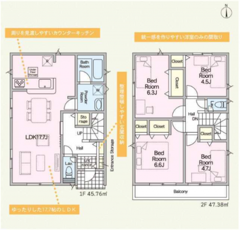 三郷市高州、新築一戸建ての間取り画像です