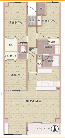 三郷市さつき平、マンションの間取り画像です