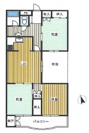 吉川市栄町、マンションの間取り画像です