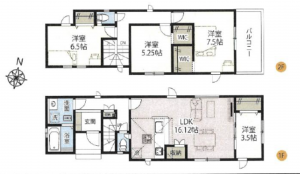 三郷市上彦名、新築一戸建ての間取り画像です