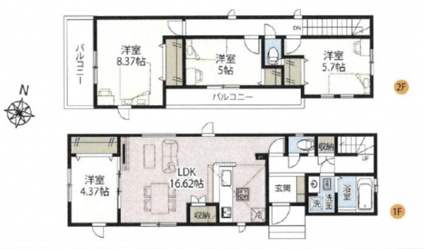 三郷市上彦名、新築一戸建ての間取り画像です