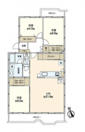 三郷市早稲田、マンションの間取り画像です