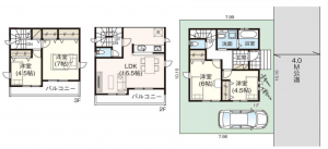 吉川市大字共保、新築一戸建ての間取り画像です