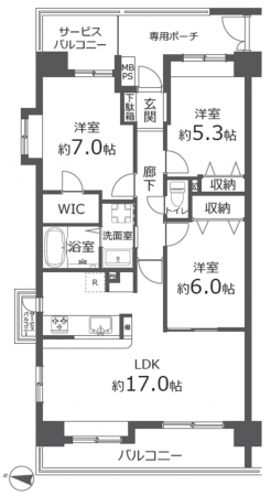 三郷市半田、マンションの間取り画像です