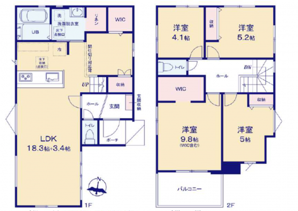 吉川市新栄、新築一戸建ての間取り画像です