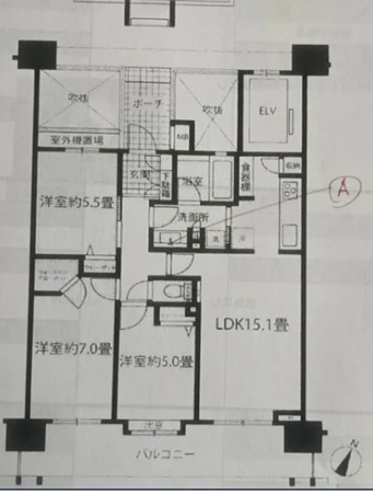 三郷市中央、マンションの間取り画像です