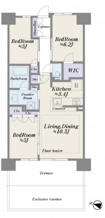 三郷市中央、マンションの間取り画像です