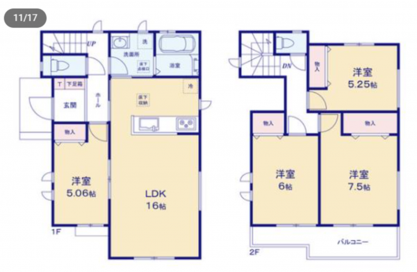 三郷市東町、新築一戸建ての間取り画像です