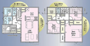 三郷市彦成、新築一戸建ての間取り画像です