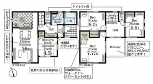 三郷市早稲田、新築一戸建ての間取り画像です