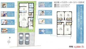 吉川市道庭、新築一戸建ての間取り画像です