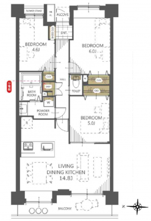 三郷市半田、マンションの間取り画像です