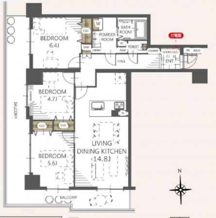 吉川市保、マンションの間取り画像です