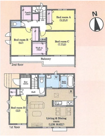 吉川市平沼、新築一戸建ての間取り画像です