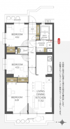 三郷市高州、マンションの間取り画像です