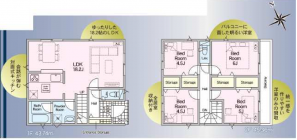三郷市早稲田、新築一戸建ての間取り画像です