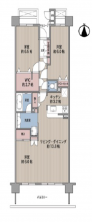 三郷市戸ケ崎、マンションの間取り画像です