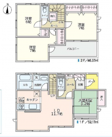 三郷市彦野、中古一戸建ての間取り画像です