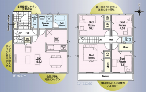 吉川市中曽根、新築一戸建ての間取り画像です