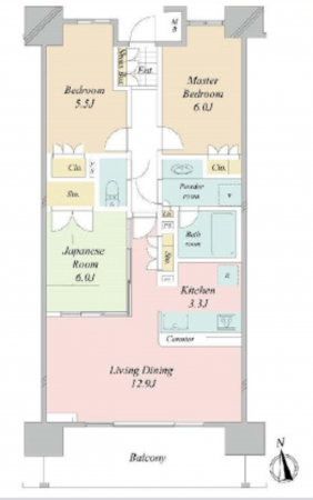 三郷市三郷、マンションの間取り画像です