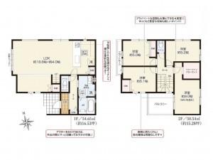 吉川市道庭、新築一戸建ての間取り画像です