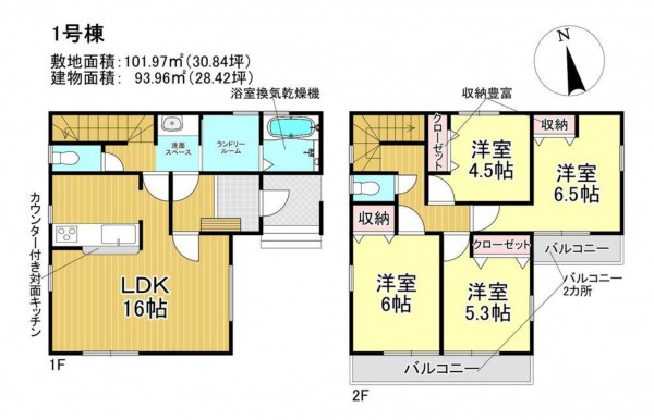 三郷市早稲田、新築一戸建ての間取り画像です