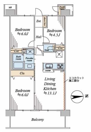 三郷市戸ケ崎、マンションの間取り画像です