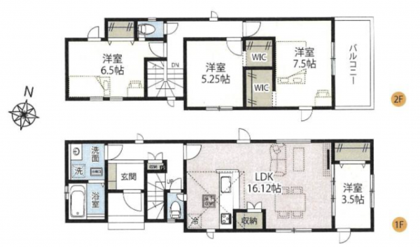 三郷市上彦名、新築一戸建ての間取り画像です