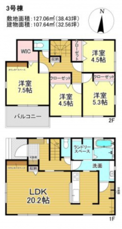 三郷市彦糸、新築一戸建ての間取り画像です