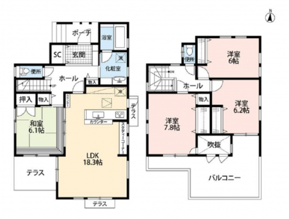 吉川市美南、中古一戸建ての間取り画像です
