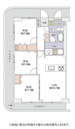 三郷市新和、マンションの間取り画像です