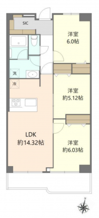 三郷市三郷、マンションの間取り画像です
