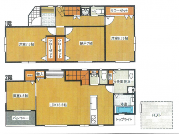 三郷市高州、新築一戸建ての間取り画像です