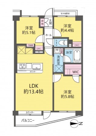 吉川市木売、マンションの間取り画像です
