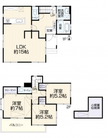 三郷市彦成、中古一戸建ての間取り画像です