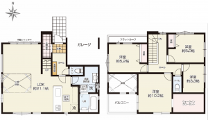 三郷市鷹野、新築一戸建ての間取り画像です