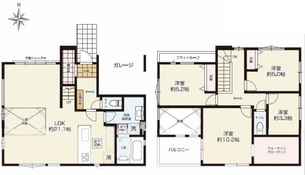 三郷市鷹野、新築一戸建ての間取り画像です